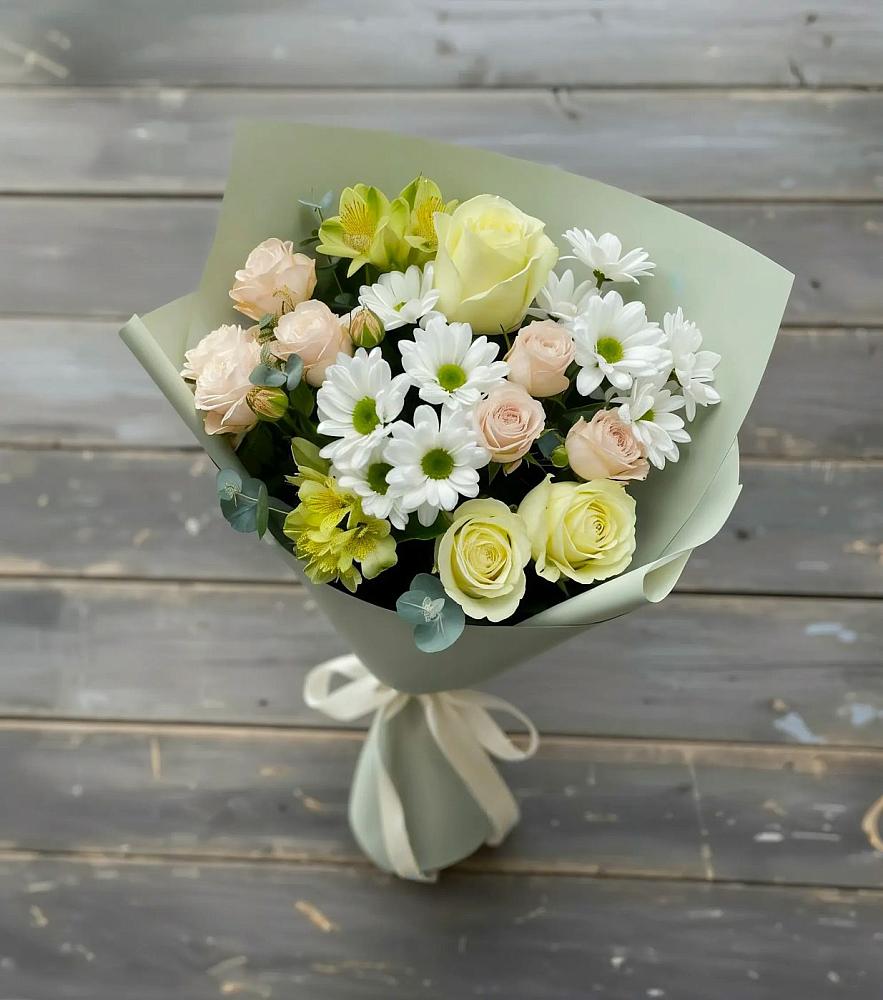 Букет цветов из: Альстромерии, Розы и Хризантемы в Морках