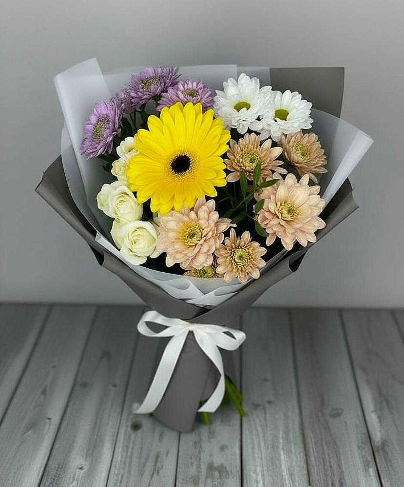 Букет цветов из: Розы, Герберы и Хризантемы в Морках