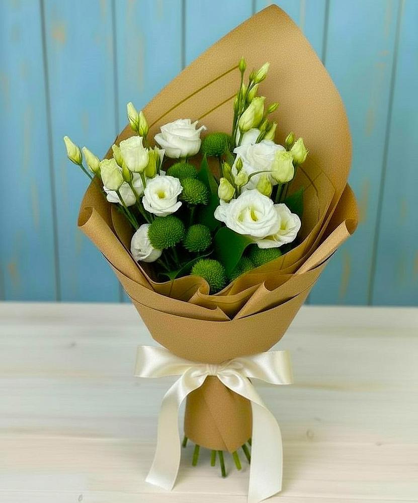 Букет цветов из: Хризантемы и Лизиантусы в Морках