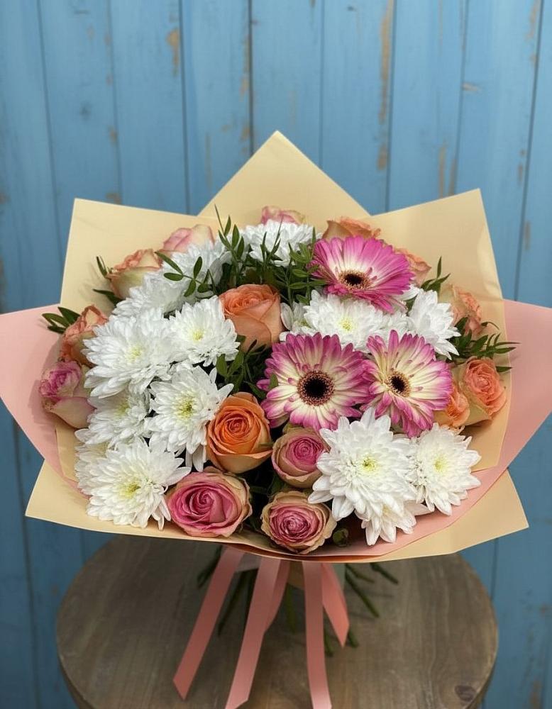 Букет цветов из: Розы, Герберы и Хризантемы в Морках
