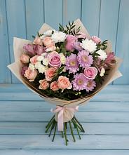 Букет цветов из:  Хризантемы, Розы и Альстромерии в Морках