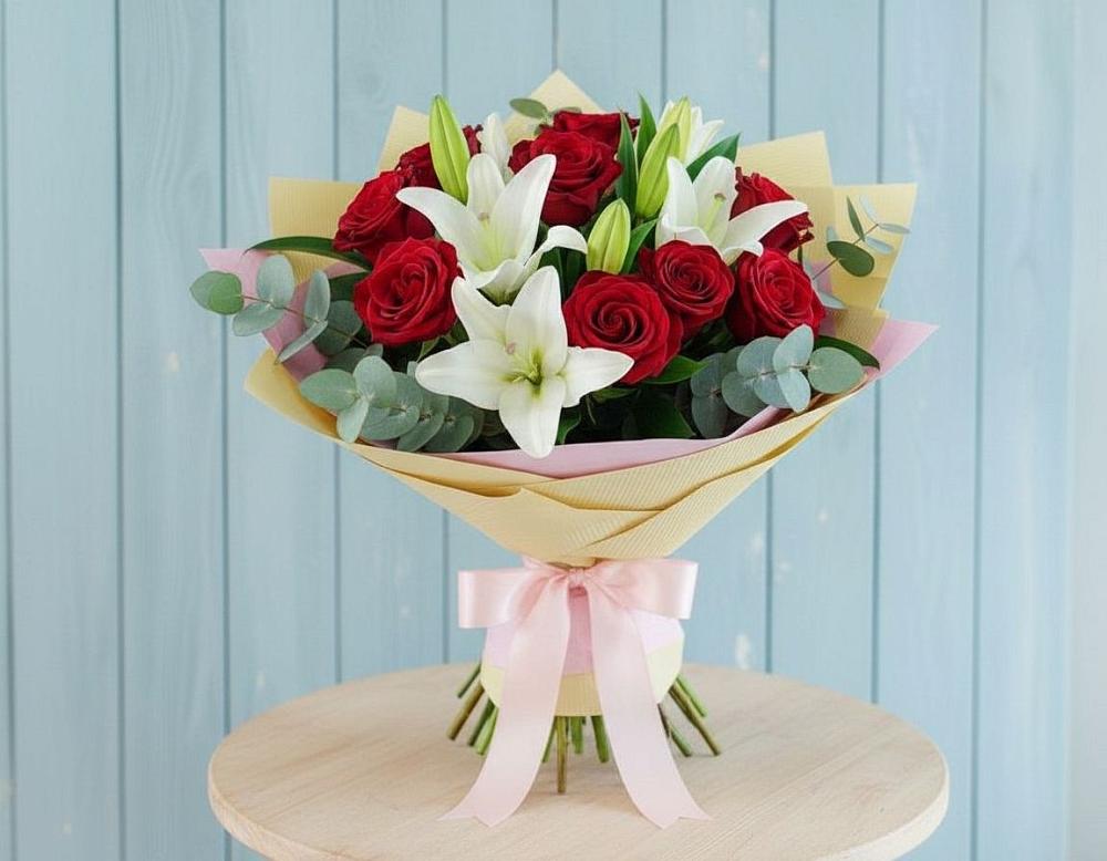 Букет цветов из: Лилии и Розы в Морках